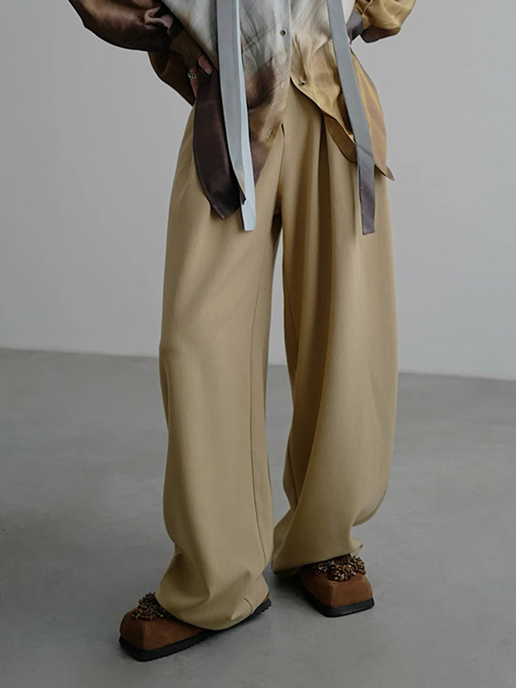 High Waist Khaki Pleated Hollow Out Elegant Long Wide Leg Pants New Trousers Women Fashion Tide Spring Autumn 2025 1DJ0810