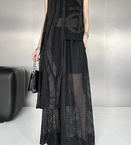 Big Size Black Grid Vest Wide Leg Pants Two Piece Suit New Lapel Sleeveless Women Fashion Tide Spring Autumn 2025 1DJ1417