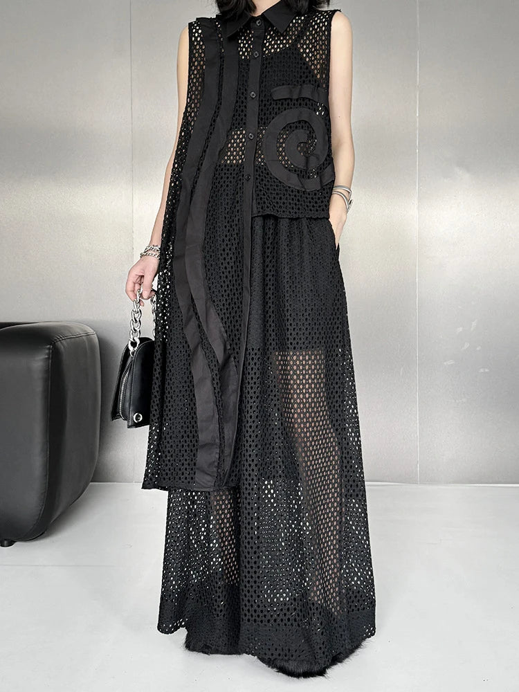 Big Size Black Grid Vest Wide Leg Pants Two Piece Suit New Lapel Sleeveless Women Fashion Tide Spring Autumn 2025 1DJ1417