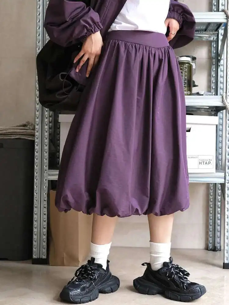 High Waist Purple Blue Pleated Shaped Elegant A-line Half-body Skirt Women Fashion Tide New Spring Autumn 2025 1DH6529