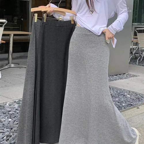 Load image into Gallery viewer, Spring Summer Korean Fashion Black Slim Vacation Long Skirt Women Grey High Waist Elegant Pleated Fishtail Skirt Simplicity Chic
