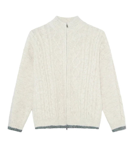 Men's Wear Double Zipper Sweaters Mock Neck Contrast Color Loose Contrast Color Casual Male Knitted Cardigan Korean 9C9294