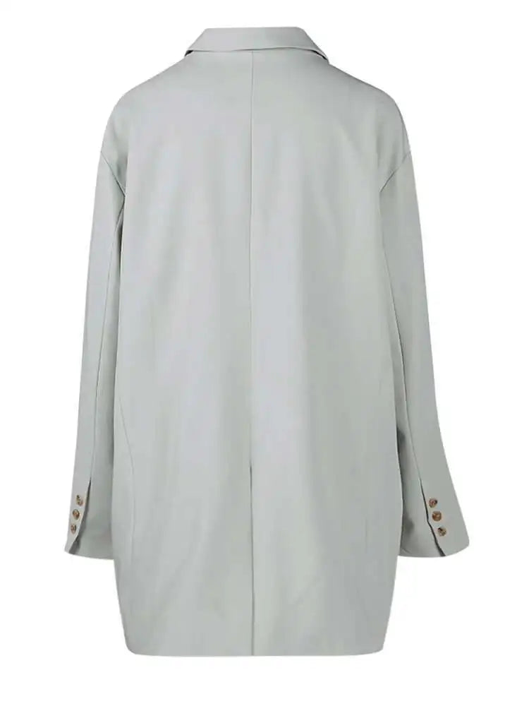 Women Beige Brief Long Big Size Elegant Blazer New Lapel Long Sleeve Jacket Fashion Tide Spring Autumn 2025 1LD1941