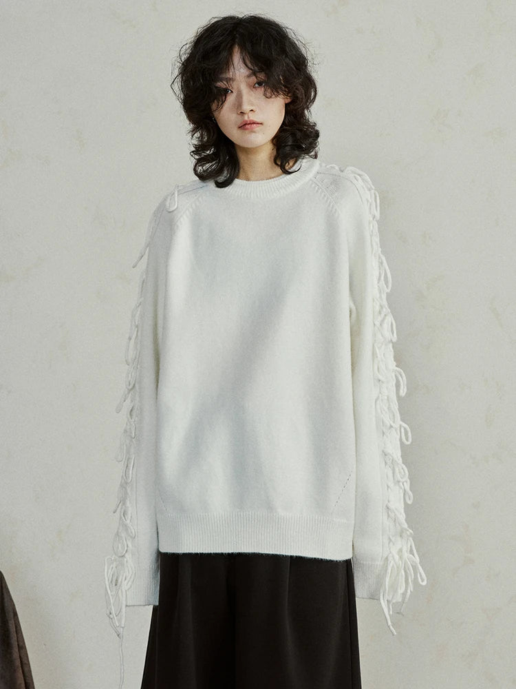 Black Tassels Big Size Knitting Sweater Round Neck Long Sleeve Women Pullovers New Fashion Tide Spring Autumn 2025 1DH4320