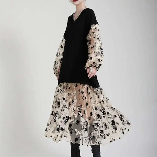 Load image into Gallery viewer, Women Pattern Printed Perspective Big Size Dress New V-Neck Long Sleeve Loose Fit Fashion Tide Spring Autumn 2025 1DE3176
