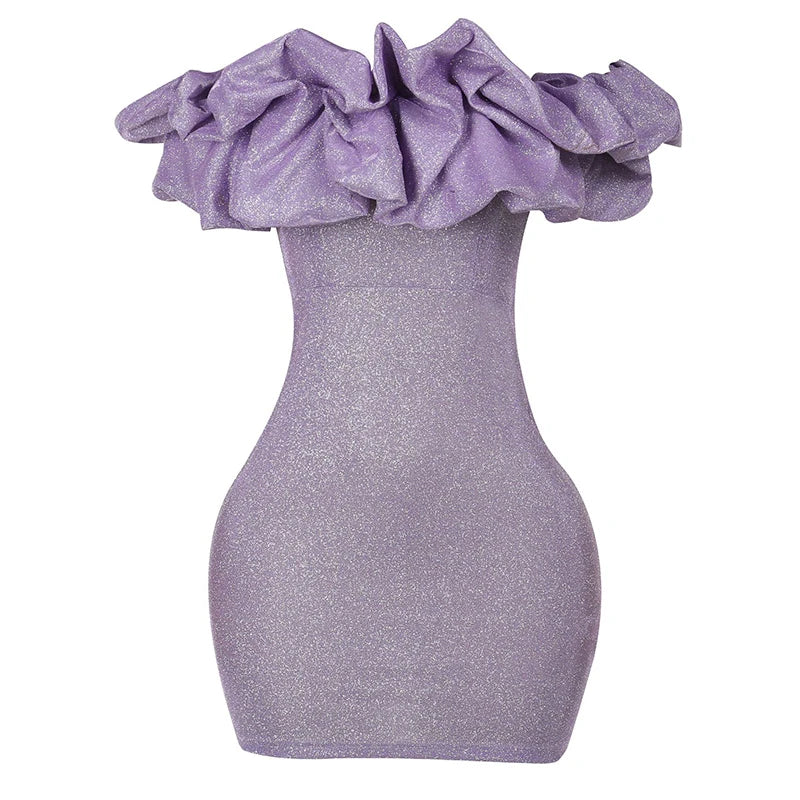 Sexy Off- Shoulder Sleeveless Sparkling Strapless Mini Dress Women Solid Fashion High Waist Birthday Party Dress New