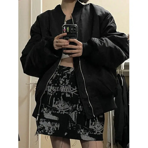 Load image into Gallery viewer, Womens Coats and Jackets Autumn High Street Hip Hop Baseball  Coat Skull Print Loose Jacket Y2K Tops 2025 Grunge
