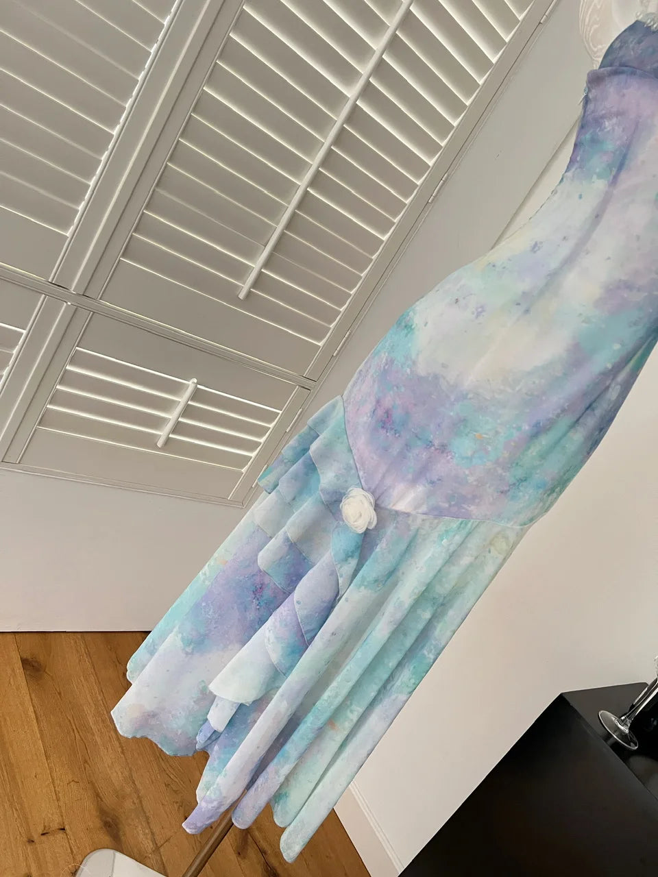 Summer French Blue Tie Dye Backless Irregular Long Dresses Women Vintage Elegant Sexy Sleeveless Ruffles Party Dress Ladies Boho