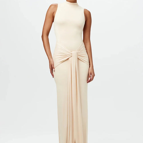 Load image into Gallery viewer, Half High Collar Irregular Tank Dress For Women 2024 New Fashion Sleeveless Bodycon Ruched Sexy Long Dress Elegant
