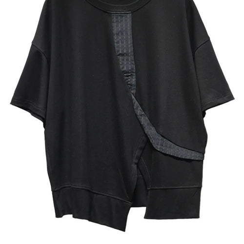 Load image into Gallery viewer, Women Black Hem Slit Irregular Big Size T-shirt New Round Neck Short Sleeve Fashion Tide Spring Summer 2025 1DJ0408
