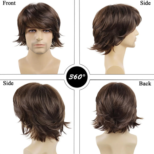 Load image into Gallery viewer, Synthetic Brown Hair Mens Wig 80s Hairstyle Cosplay Short Curl Wig for Man Natural Wigs for Men Halloween Costume Party
