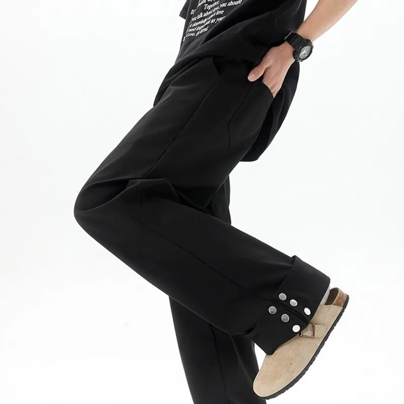 Men's Spring Casual Pants Button-bottoms Style New Kroean Handsome Solid Color Design Male Full Length Trousers 2025 9W1395