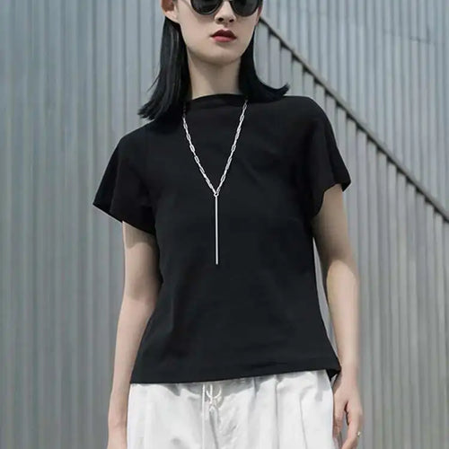 Load image into Gallery viewer, Women Gray Brief White Plain Color Casual T-shirt New Round Neck Short Sleeve Fashion Tide Spring Summer 2025 1W028
