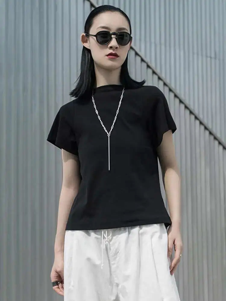 Women Gray Brief White Plain Color Casual T-shirt New Round Neck Short Sleeve Fashion Tide Spring Summer 2025 1W028