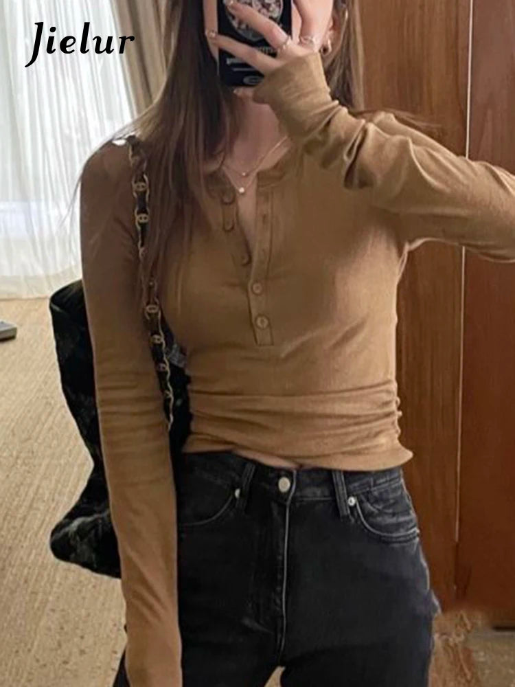 O-neck Slim Pure Color Female Basic Blouses Autumn Office Ladies Long Sleeve Casual Simple Women's Blouse Chic Buttons