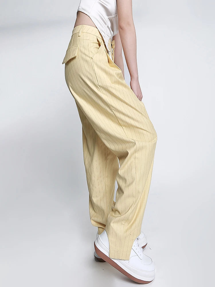 Striped Wide Leg Pants Women High Waist Irregular Cuff Long Trousers Women Casual Clothes Spring Fashion