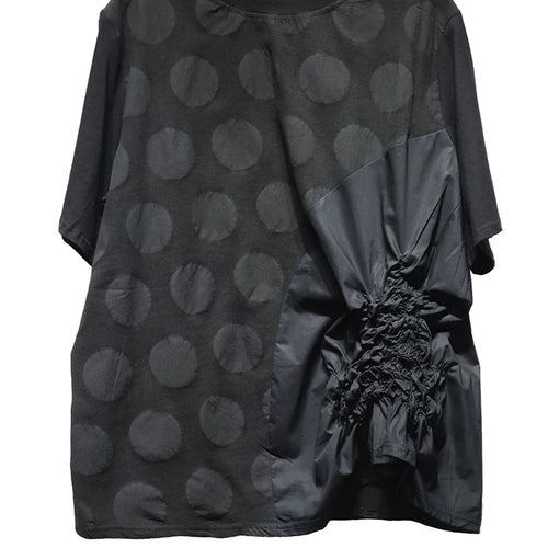 Load image into Gallery viewer, Women Black Dot Jacquard Pleated Big Size T-shirt New Round Neck Short Sleeve Fashion Tide Spring Summer 2025 1DJ1343
