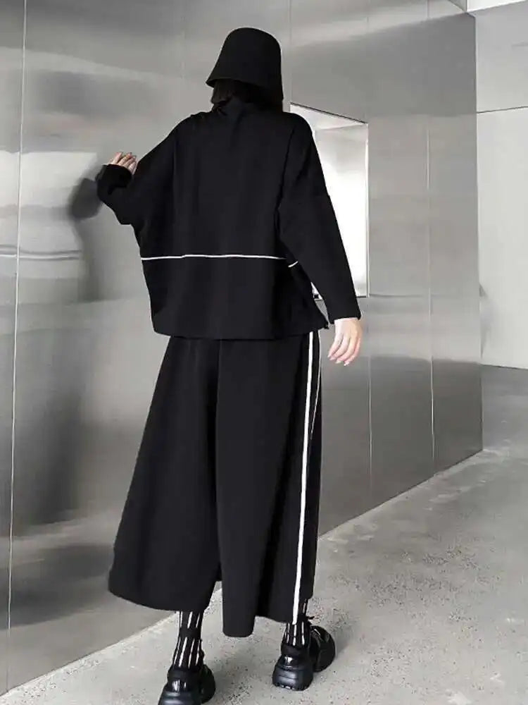 High Elastic Waist Black Striped Long Wide Leg Pants New Loose Fit Trousers Women Fashion Tide Spring Autumn 2025 1DF1509