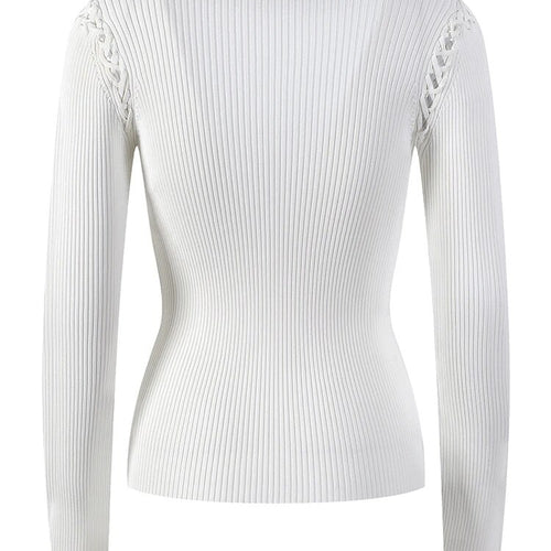Load image into Gallery viewer, Bandage Solid Sweater For Women V Neck Long Sleeve Minimalist Cut Out Knitting Pullover Female Clothing
