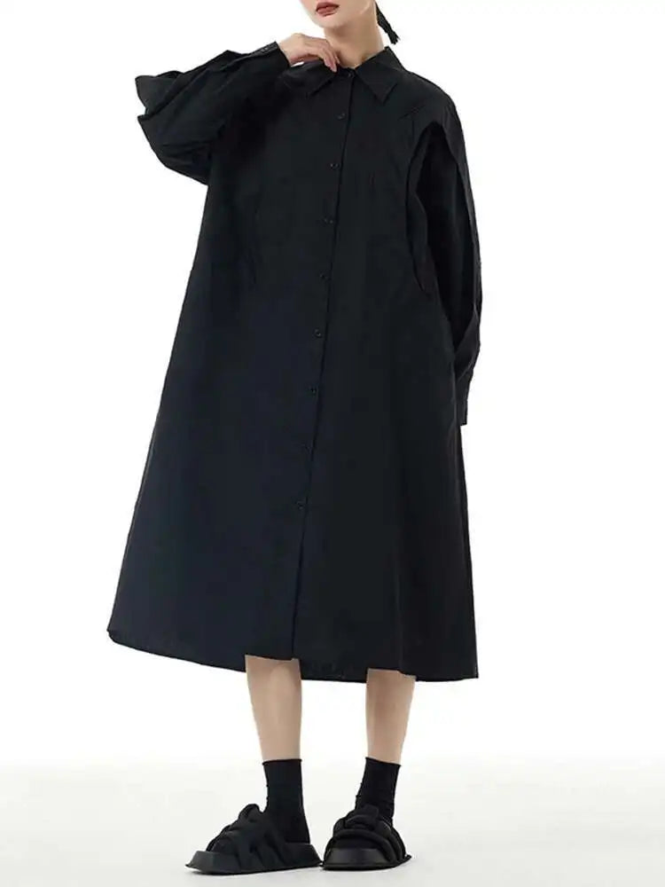 Women Green Rose Red Spliced Big Size Midi Shirt Dress New Lapel Long Sleeve Fashion Tide Spring Autumn 2025 1DH5167