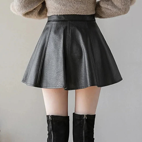 Load image into Gallery viewer, Autumn Korean Fashion Women&#39;s Solid Color PU Pleated Skirts Slim Fit High Waisted Unique Zippered Mini Leather Skirt
