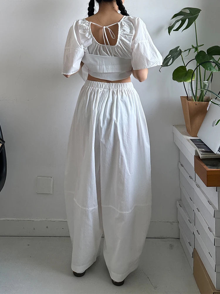 High Elastic Waist White Brief Pocket Wide Leg Casual Pants New Trousers Women Fashion Tide Spring Autumn 2025 1DJ1590