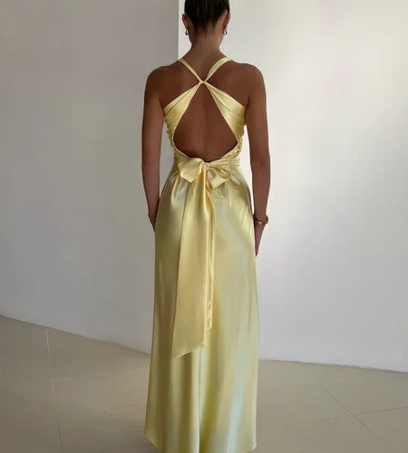 Elegant Sleeveless Satin Bodycon Long Dress Women Sexy Deep V Backless Evening Dress Female Slim Fit Party Club Vestidos