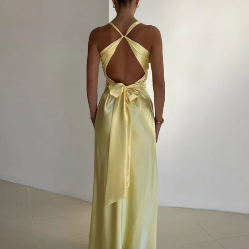 Load image into Gallery viewer, Elegant Sleeveless Satin Bodycon Long Dress Women Sexy Deep V Backless Evening Dress Female Slim Fit Party Club Vestidos
