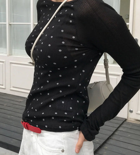 y2k T Shirts Women Aesthetic Clothing Polka Dot Print Round Neck Long Sleeve Crop Tops 2000s Clothes Fashion Streetwear