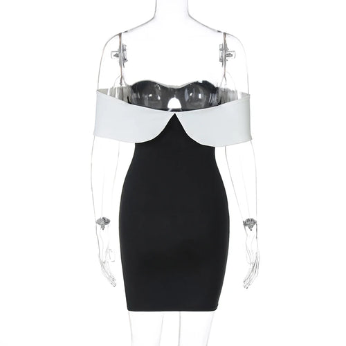 Load image into Gallery viewer, Off-shoulder Backless Sexy Mini Dress For Women Robe Fashion Patchwork Strapless Sleeveless Split Club Party Dress
