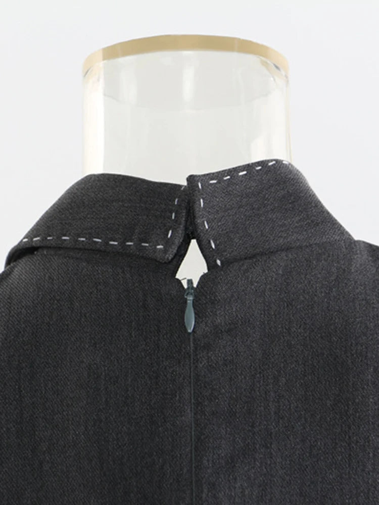 Women Gray Topstitched Mesh Elegant Shaped Long Dress New V-Neck Sleeveless Fashion Tide Spring Autumn 2025 1DJ0343