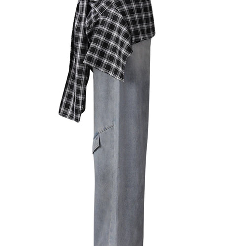 Load image into Gallery viewer, High Waist Blue Denim Plaid Bandage Casual Wide Leg Jeans New Women Trousers Fashion Tide Spring Autumn 2025 CPG3008
