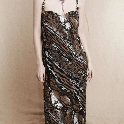 Load image into Gallery viewer, Women Coffee Leopard Printed Long Spaghetti Strap Dress New Square Collar Sleeveless Fashion Spring Autumn 2025 1DH8446
