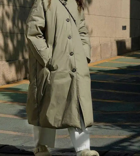 Army Green Big Size Keep Warm Long Down Jacket New Long Sleeve Warm Women Parkas Fashion Tide Autumn Winter 2025 1DH8675