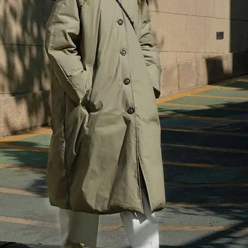 Load image into Gallery viewer, Army Green Big Size Keep Warm Long Down Jacket New Long Sleeve Warm Women Parkas Fashion Tide Autumn Winter 2025 1DH8675
