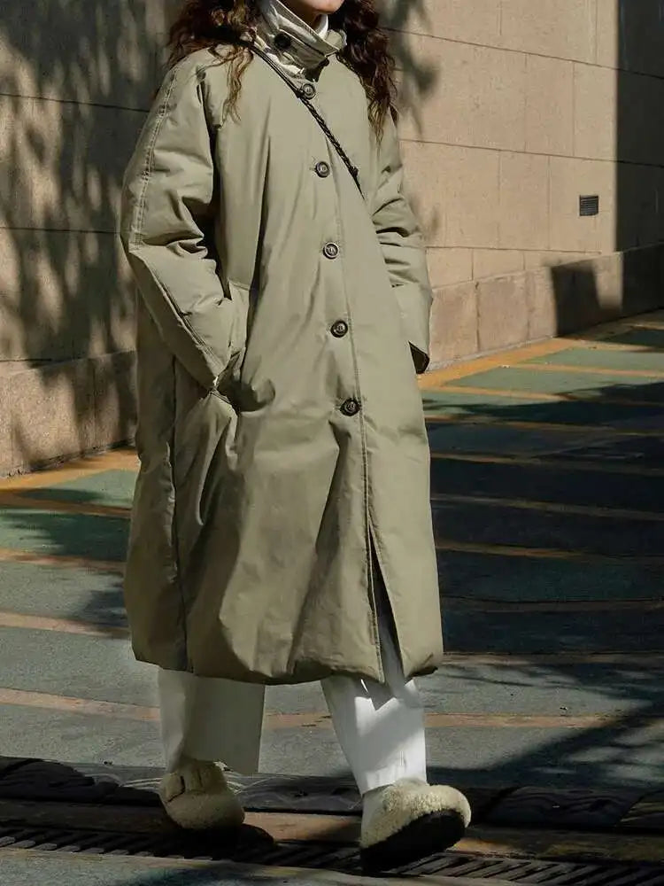 Army Green Big Size Keep Warm Long Down Jacket New Long Sleeve Warm Women Parkas Fashion Tide Autumn Winter 2025 1DH8675