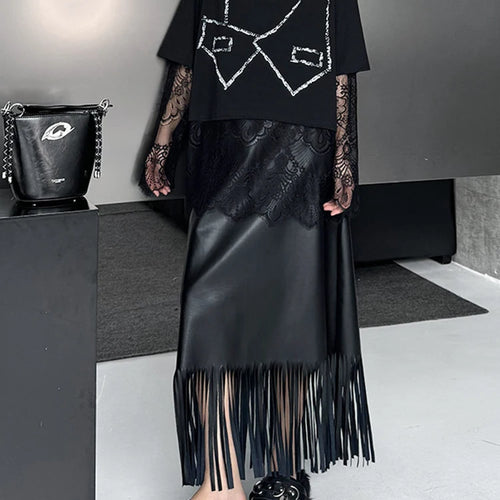 Load image into Gallery viewer, Women Black Pattern Lace Perspective Big Size T-shirt New Round Neck Long Sleeve Fashion Tide Spring Autumn 2025 1DJ0793
