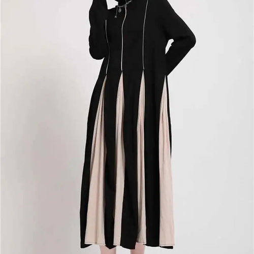Load image into Gallery viewer, Women Black White Contrast Color Long Dress New Turtleneck Long Sleeve Loose Fit Fashion Tide Autumn Winter 2025  1DD2153
