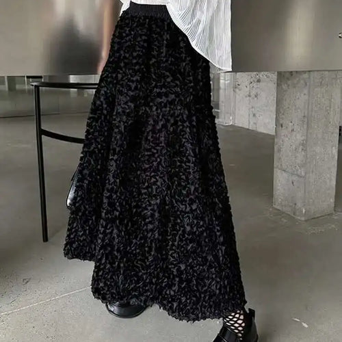 Load image into Gallery viewer, High Elastic Waist Black Three-dimensional Midi A-line Half-body Skirt Women Fashion Tide New Spring Autumn 2025 1DH6459

