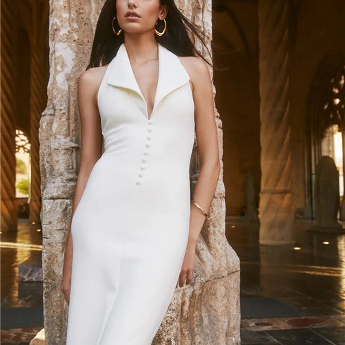 Load image into Gallery viewer, Halter Deep V Neck Sleeveless Sexy Maxi Dress For Women Elegant Backless Bodycon Tank Dress Femme Fashion Long Dress
