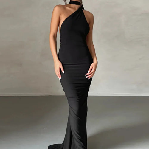 Load image into Gallery viewer, Oblique Shoulder Backless Maxi Dress For Women Gown Summer Back Strap Sleeveless Ruched Party Sexy Long Dress Vestidos
