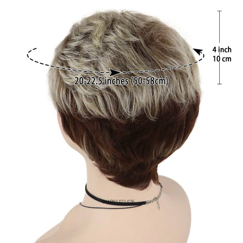 Load image into Gallery viewer, Synthetic Hair Pixie Wig Short Haircut Ombre Blonde Wigs Natural Style Mommy Wig with Bangs Mix Color Old Lady Wig Costume Party
