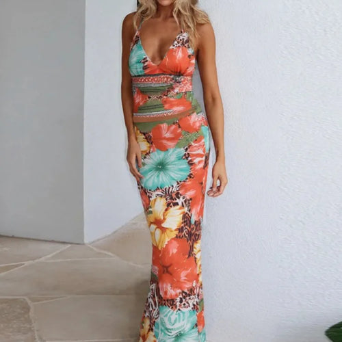 Load image into Gallery viewer, Leopard Print Sexy 2 Piece Sets Women Summer Fashion Lace-up Halter Crop Tops And Maxi Skirt Female Party Two Piece Set
