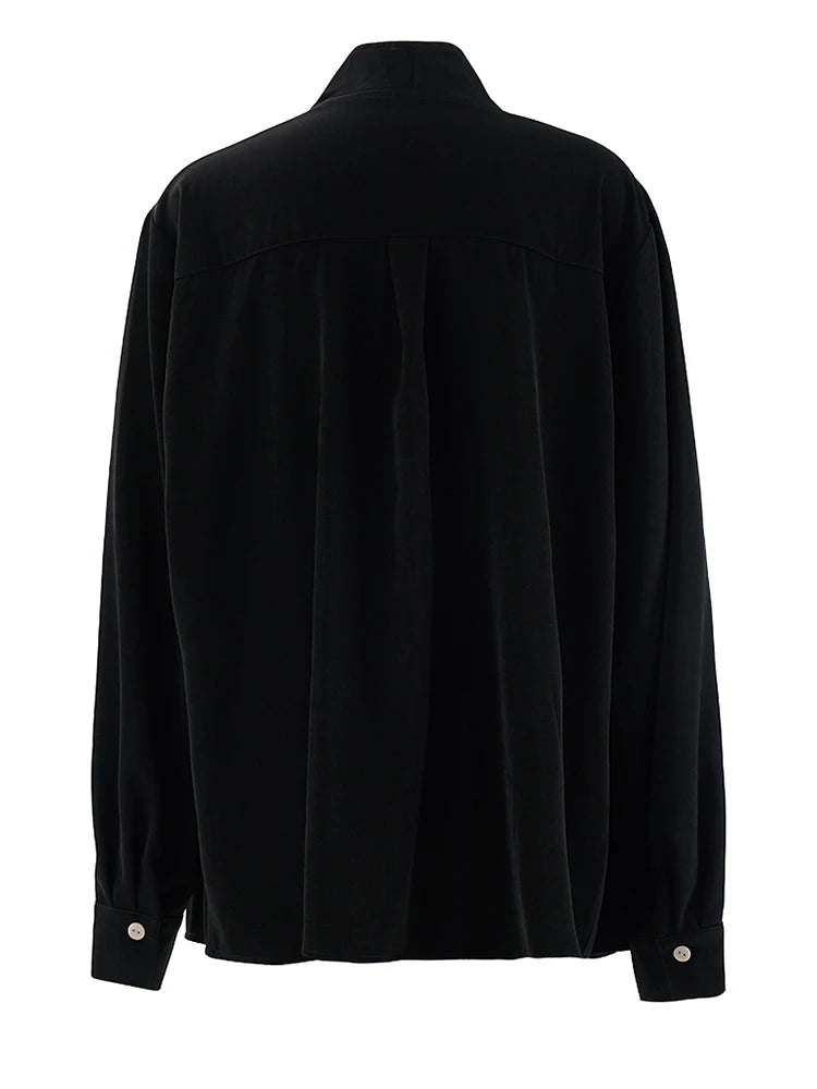 Women Brown Button Irregular Big Size Blouse New Stand Collar Long Sleeve Shirt Fashion Tide Spring Autumn 2025 CPG2111