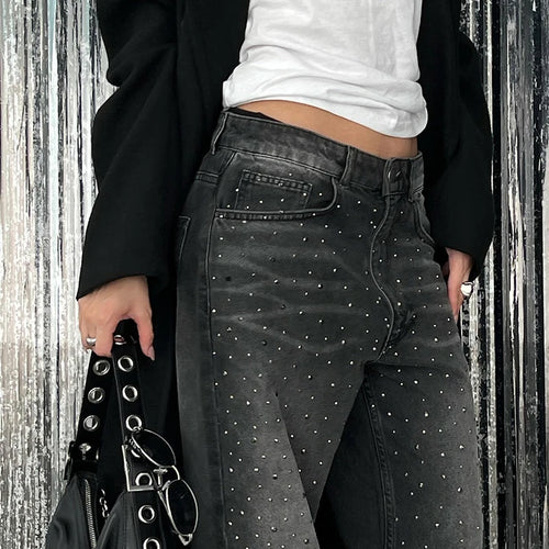 Load image into Gallery viewer, Streetwear Rhinestone Bling Female Jeans Baggy Pants Distressed Grunge Outfits Denim Trousers Straight Vintage Bottom

