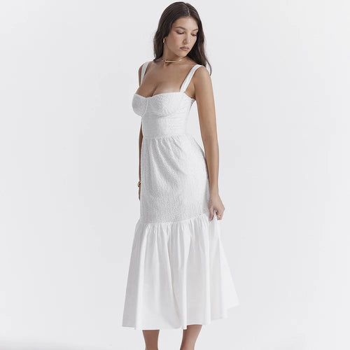 Load image into Gallery viewer, Elegant White Spaghetti Strap Midi Dress For Women Fashion Strapless Sleeveless Backless A-line Club Party Dress
