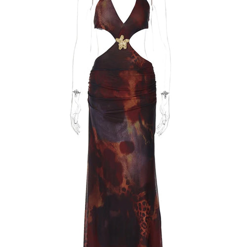 Load image into Gallery viewer, Halter Deep V Neck Print Sexy Maxi Dress For Women Gown Summer New Hollow Out Sleeveless Backless Beach Long Dress
