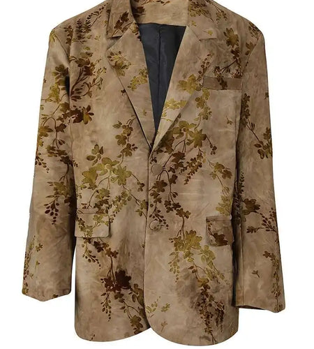Women Yellow Jacquard Flower Vintage Big Size Blazer New Lapel Long Sleeve Jacket Fashion Tide Spring Autumn 2025 CPG2783