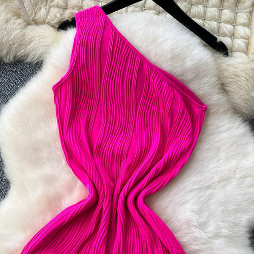 Load image into Gallery viewer, Summer Rose Red Sexy Sleeveless Backless Long Dress 2024 Women's Diagonal Collar Elegant Club Party Dress Simplicity Fashion New
