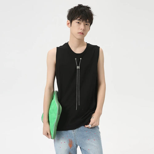 Load image into Gallery viewer, Niche Style Male Tank Tops Metal Chains Casual Round Neck Sleeveless Loose Men&#39;s Tops New Fashion Summer 9C6266
